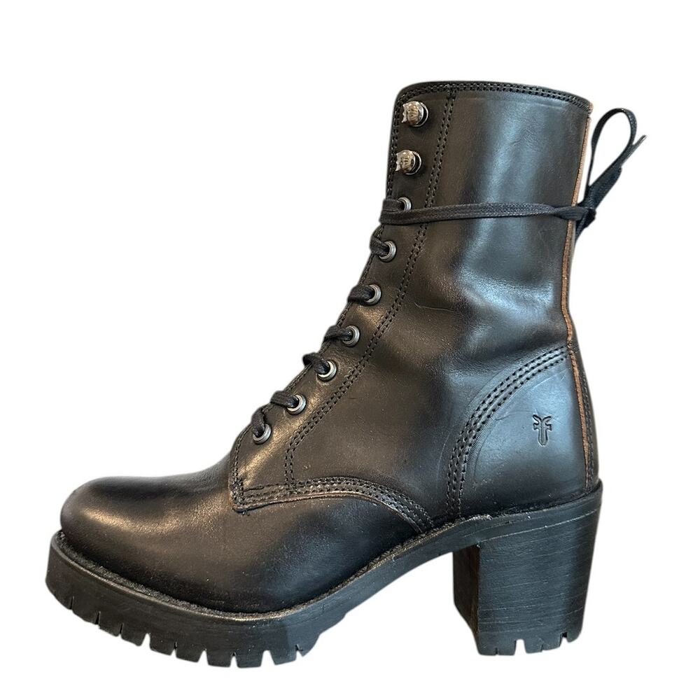 Frye Black Leather Lace Up Combat Boots Lug Sole USA Y2K 7.5